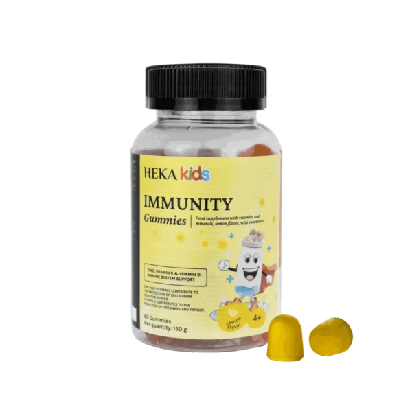 HEKA Immunity Kids Gummies HEKA Immunity Kids Gummies jar with two lemon-flavoured gummies