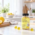 HEKA Immunity Kids Gummies on a kitchen counter with lemons