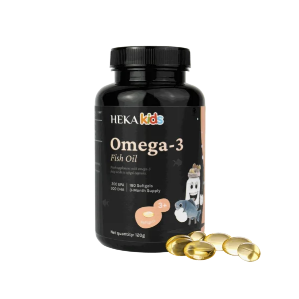 HEKA Kids Omega-3 Fish Oil Softgels HEKA Kids Omega-3 Fish Oil jar with softgel capsules